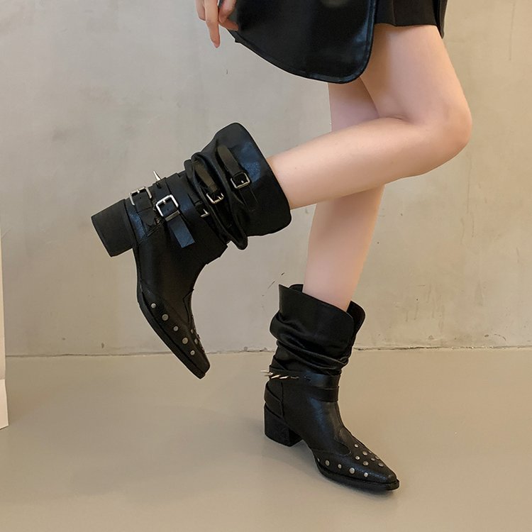 Ruched Western Ankle Boots, picture 2 of 3
