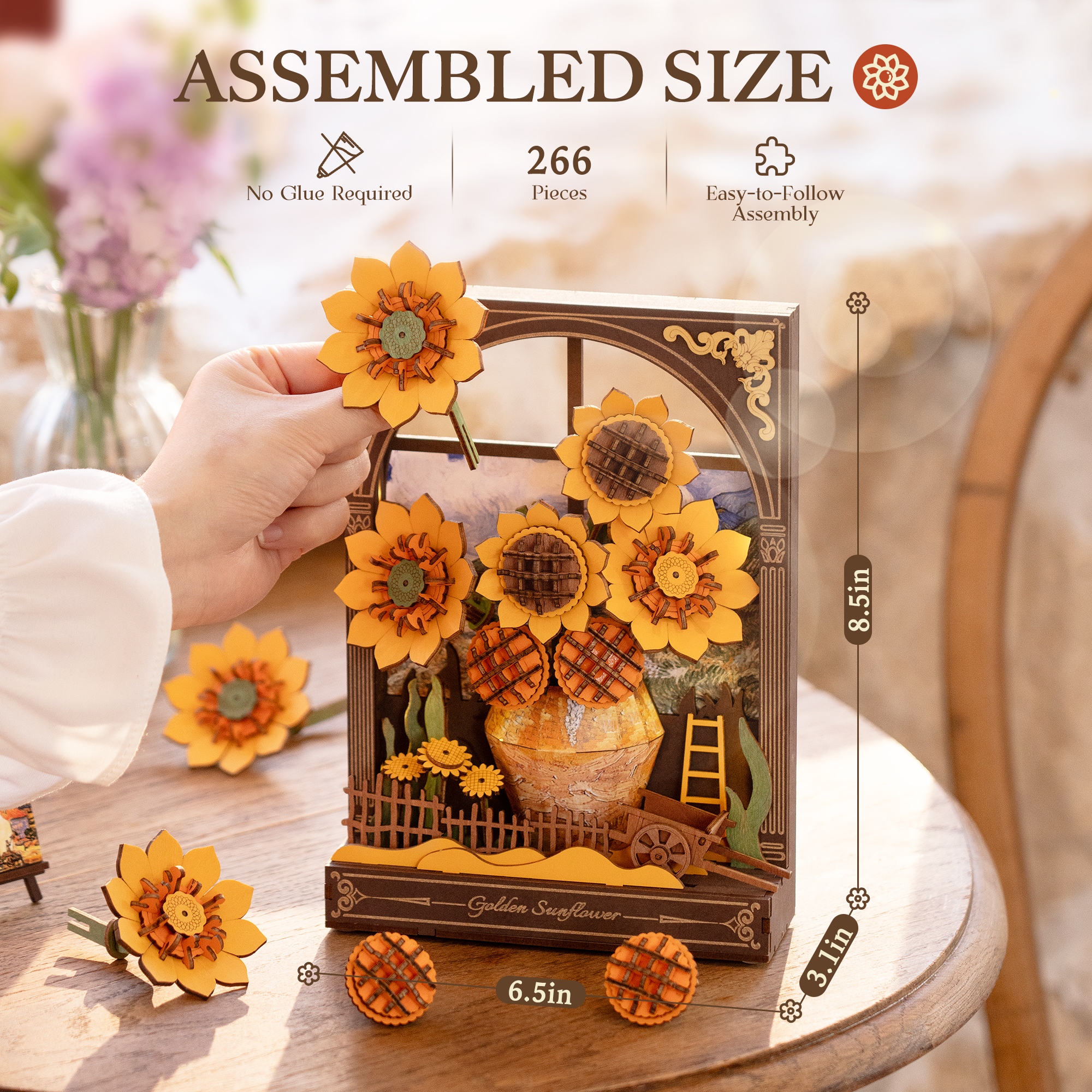 ROWOOD 3D Wooden Flower Puzzle - Flower Model With LED Lights,Desktop And Wall Display,Decorative Holiday And Birthday Gift, Artistic Flower DIY Kit For Adults And Teens