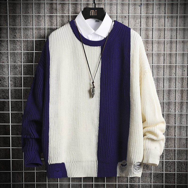 Title 3, Contrast Stitching Round Neck Pullover Sweater ...