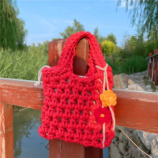 Thick Thread Cotton Rope Crocheted Hollow Handbag Women - Shop at LoveMi