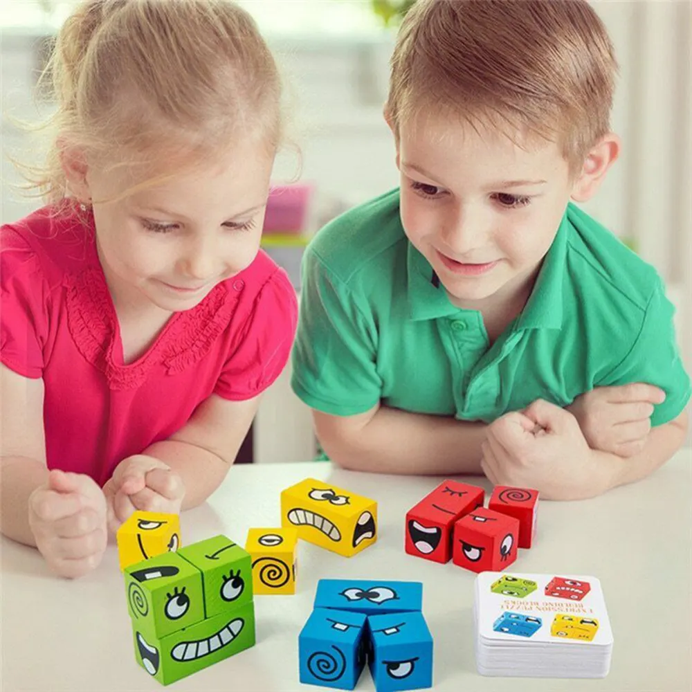 Wooden Expressions Toy Magic Cube Face Pattern Building Blocks