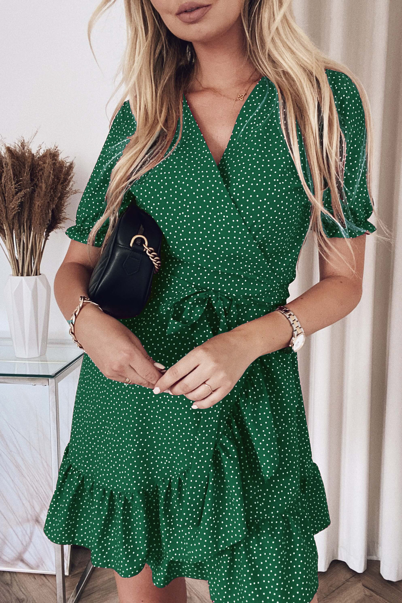 Women's Bohemian Short Skirt V-Neck Sexy Lace-Up Thin Dress