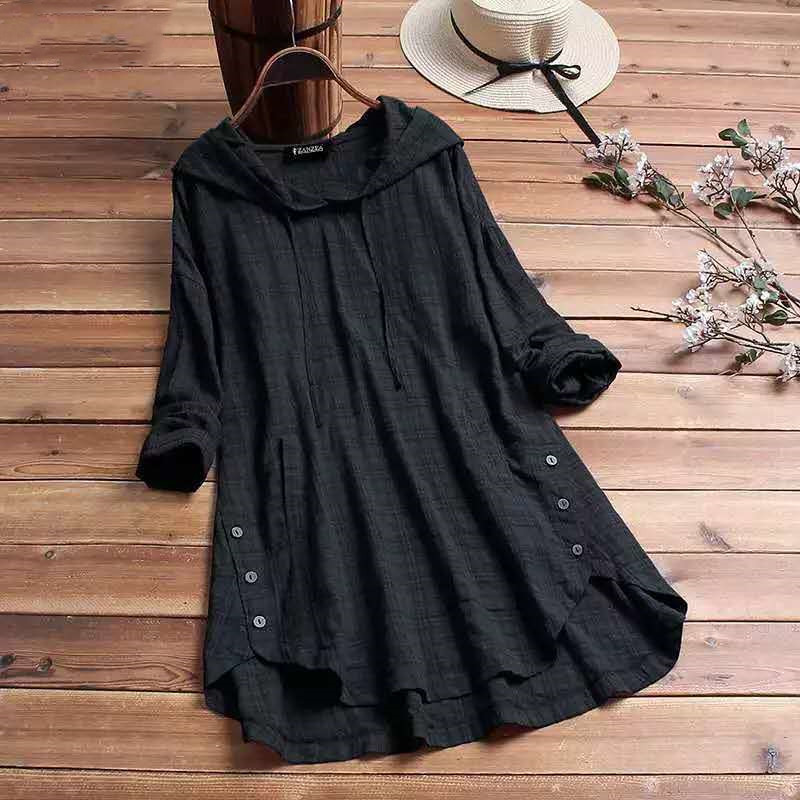 Title 7, Hedging Black Women Mid-length Linen Cotton Shi...