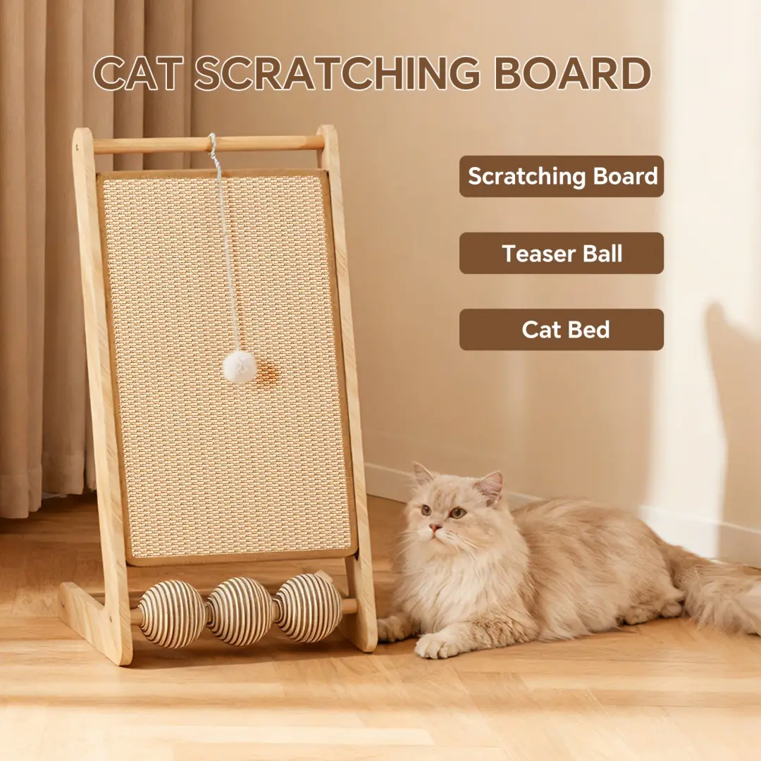 Only Self Pickup---L Rattan Cat Scratching Post With Ball Attachment