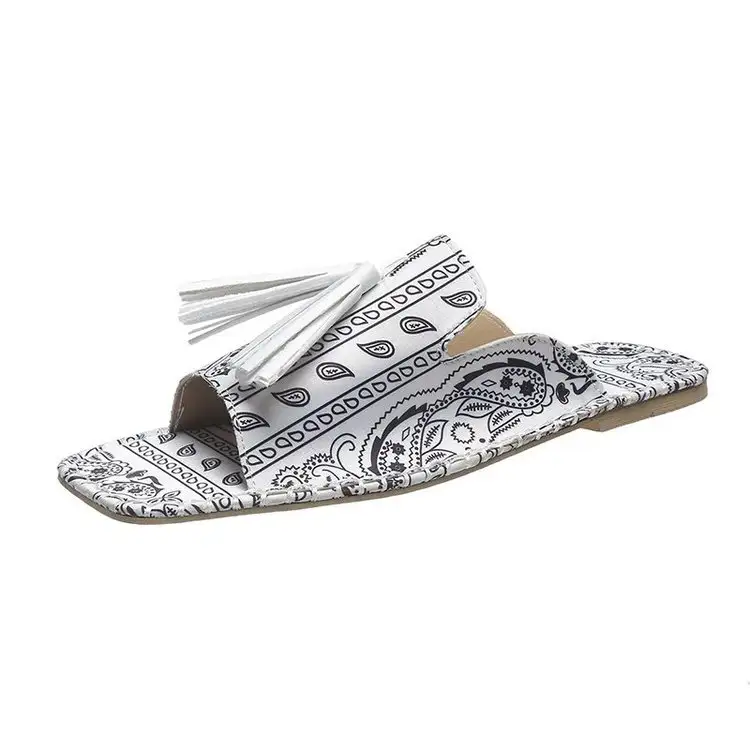 Women's Fringed Colorblock Square Toe Flat Sandals