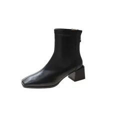 Autumn And Winter New Plush Martin Boots Korean Square Boots - Black - View 1