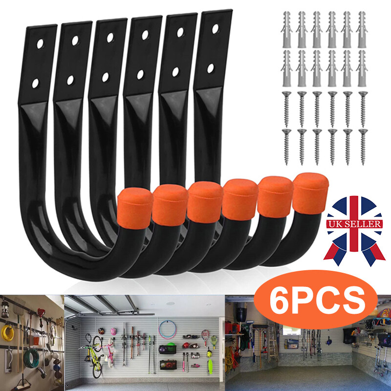 6x Heavy Duty Garage Storage Utility Hooks Organizer Wall Mount Ladder-Hangers