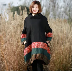 Women's New Cotton And Linen Ethnic Style Top Coat - Black - View 1