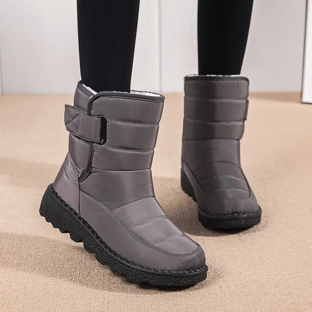 Winter Fabric Casual Cotton Shoes Mid tube Artificial Wool Plus Velvet Thick Snow Boots Grey - Shop at LoveMi