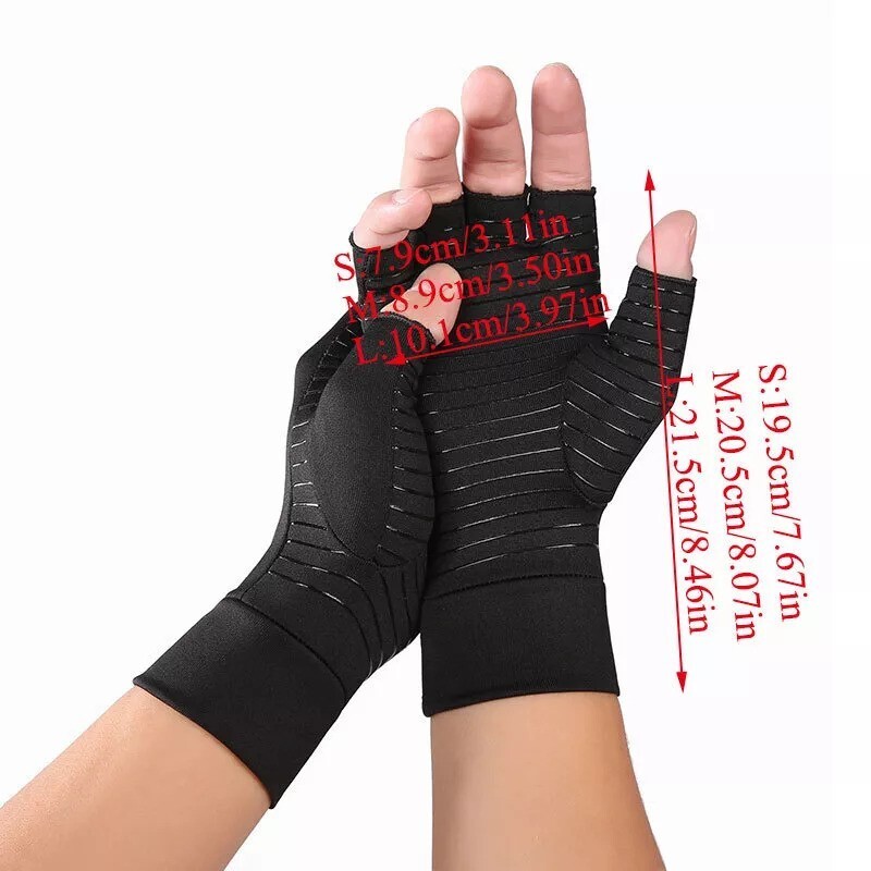 Anti Arthritis Fingerless Copper Compression Gloves Hand Support Pain Relief UK
