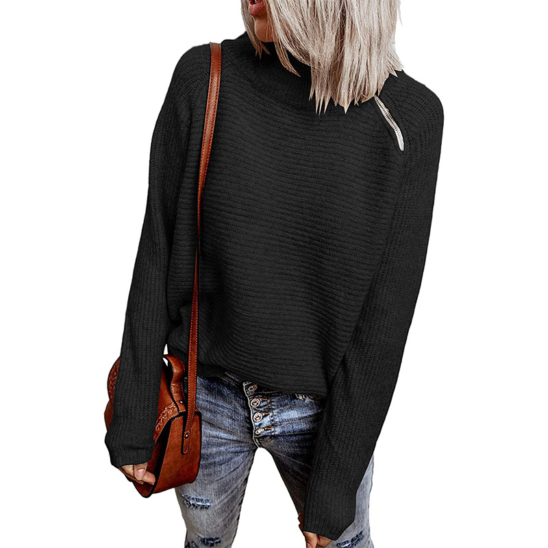 Europe And America New Style Sweater Women's Solid Color Zipper Knitted Top