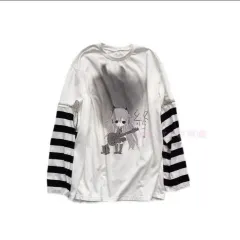 Autumn Winter Y2K Subculture Tshirt Long Sleeve Tops - White - View 1
