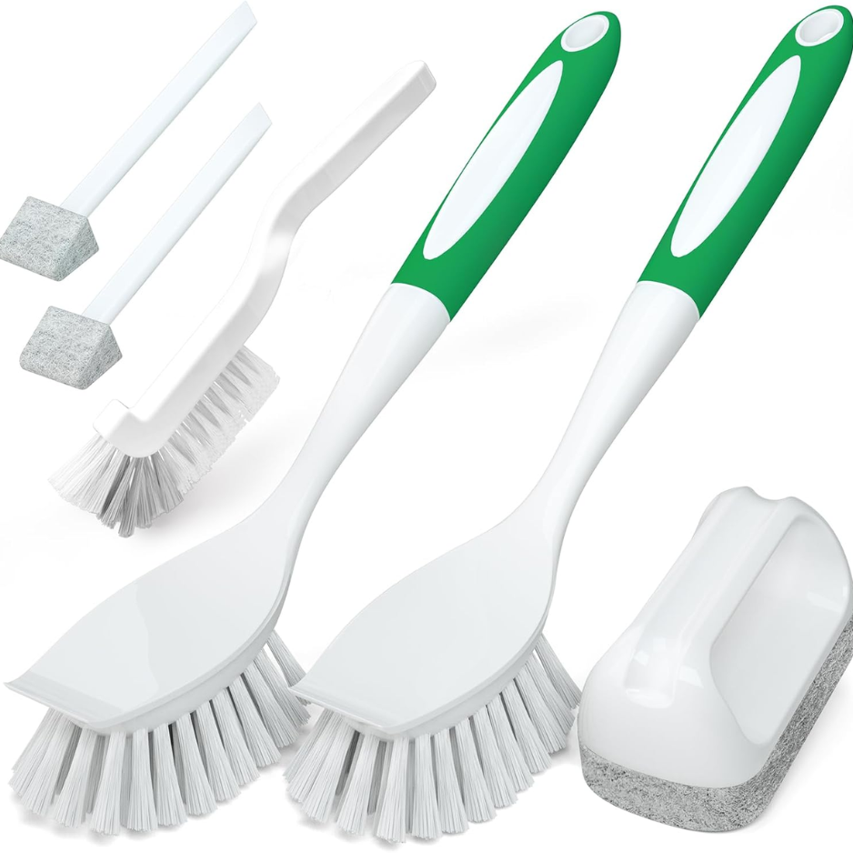 Holikme Multi-Purpose Dish Brush Set - Green Scrubbing Tools For Pots, Pans & Groove Gaps