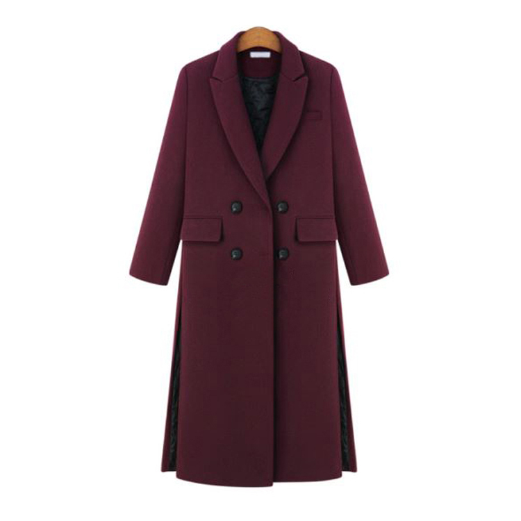 Ladies Suit Collar Double-breasted Plus Cotton Thickening Long Woolen Coat