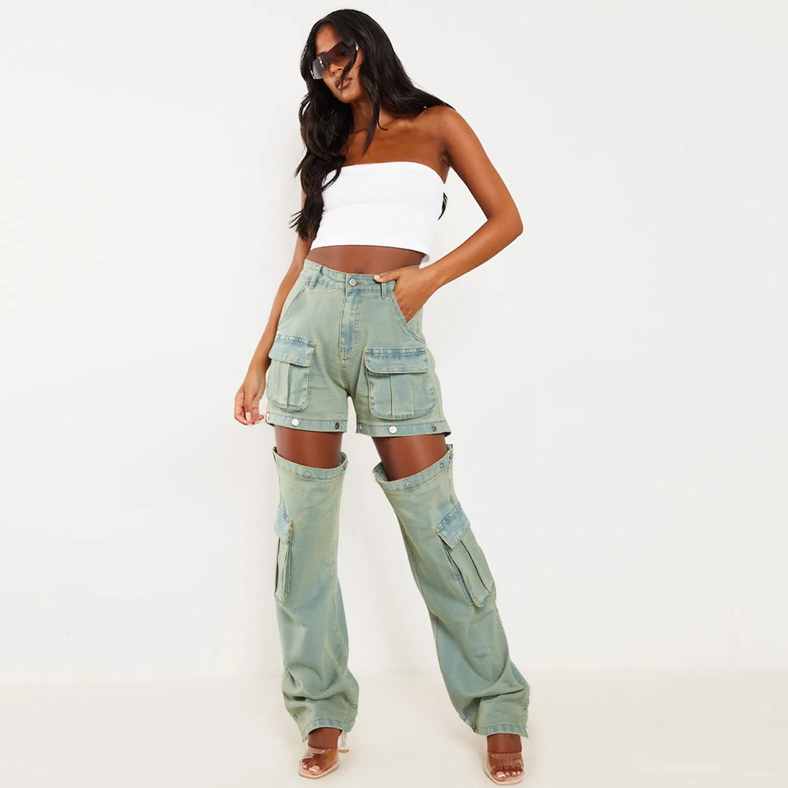 Women's High Waist Cargo Pants Loose Fit Convertible Pants With Zip Off Legs To Shorts Cotton Twill For All Seasons Size4 - Shop at LoveMi