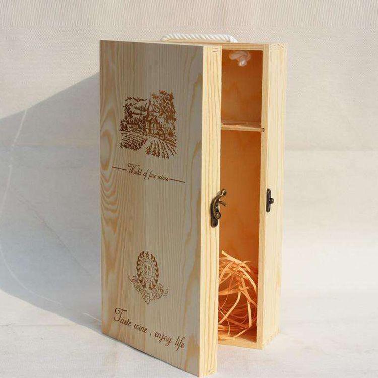 Single Wooden Box Wine Pine Wrapped Gift Box Style - Shop at LoveMi