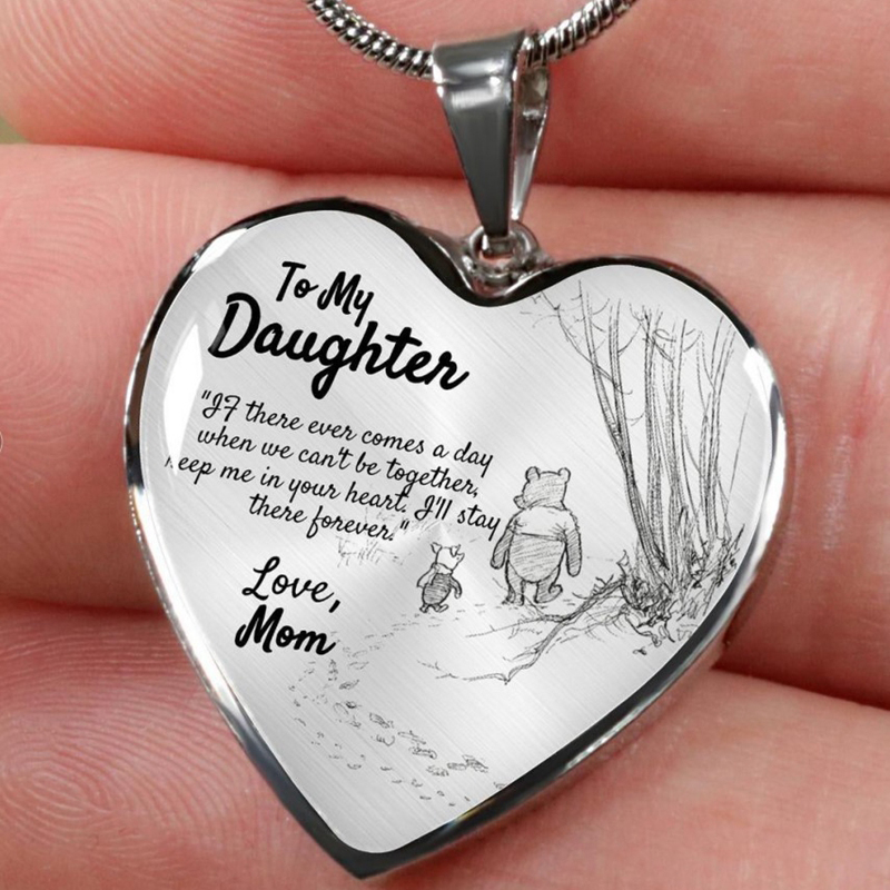 Cute Bear Mom To My Daughter Heart Pendant Necklace