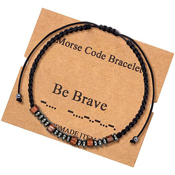 Title 5, Morse Code Bracelet Black Gallstone Wood Beads