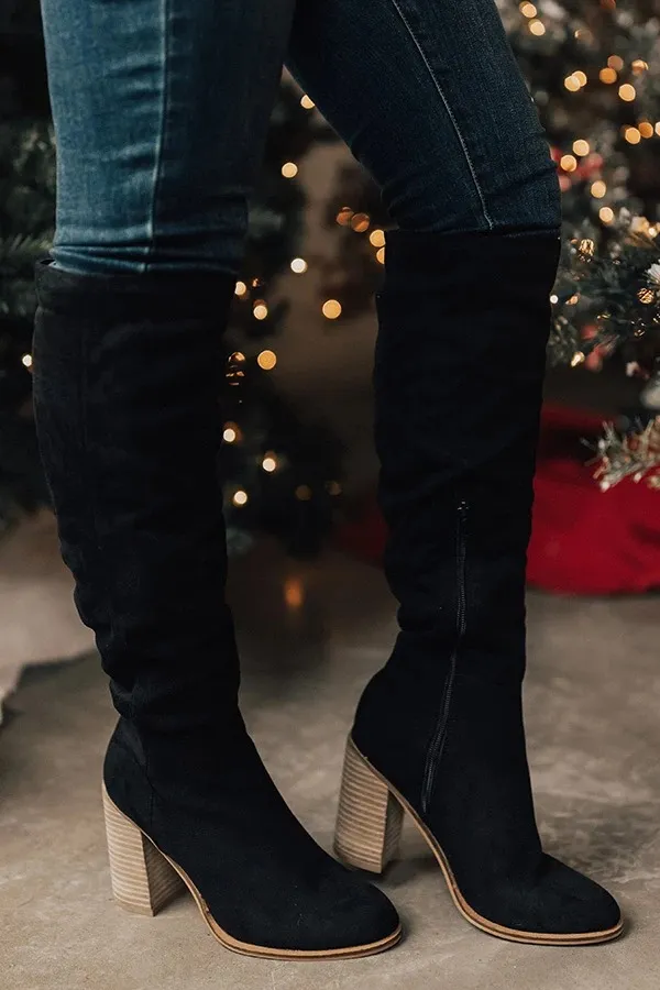 New suede slimming women's boots - Black