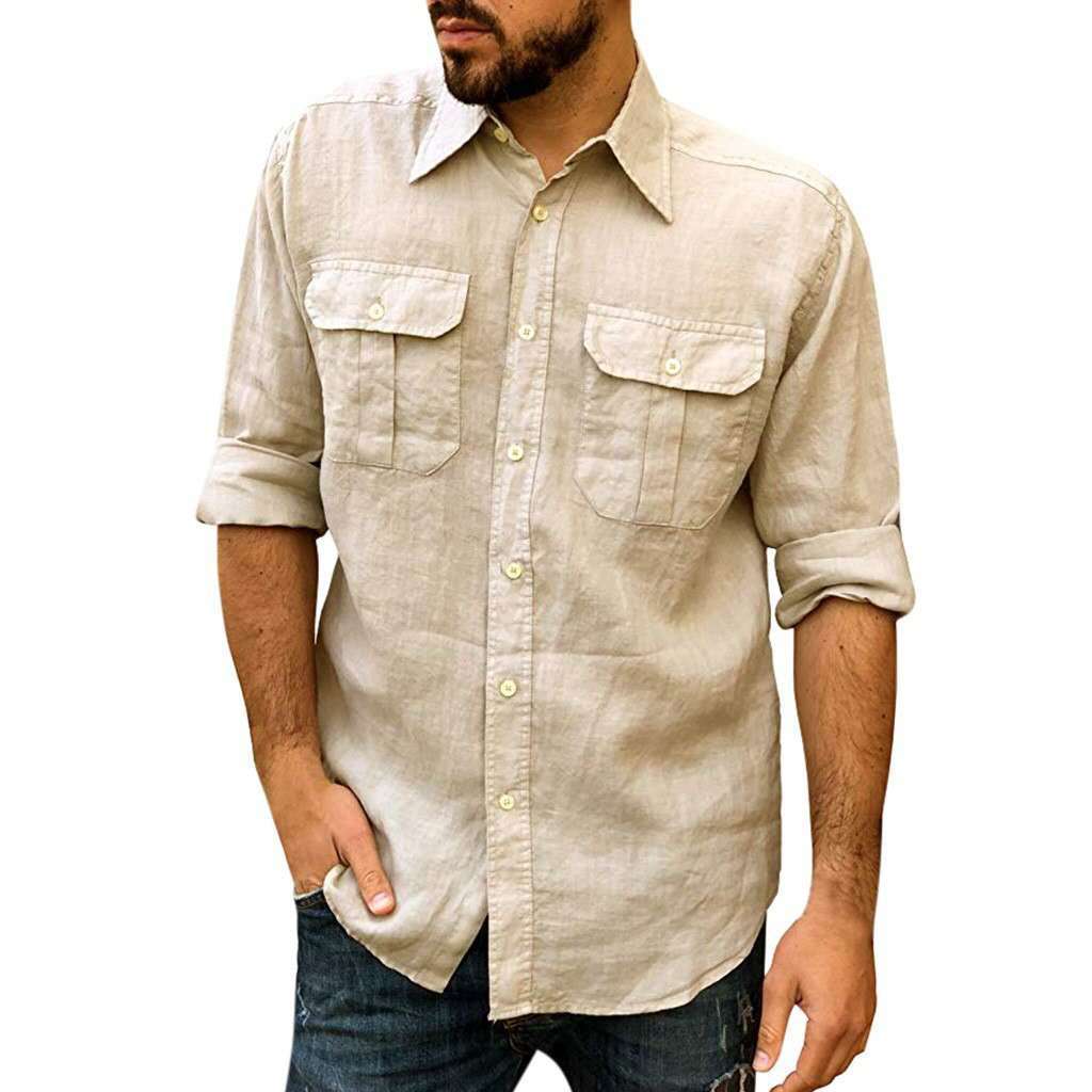 Men's cotton linen casual Long Sleeve Shirt