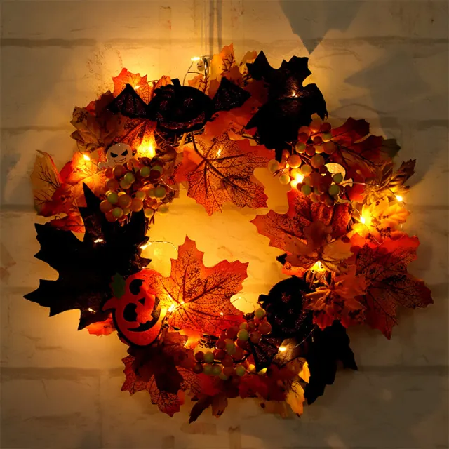 Christmas simulation autumn maple leaf garland with lights Wreath Lamp 1 Set - Shop at LoveMi