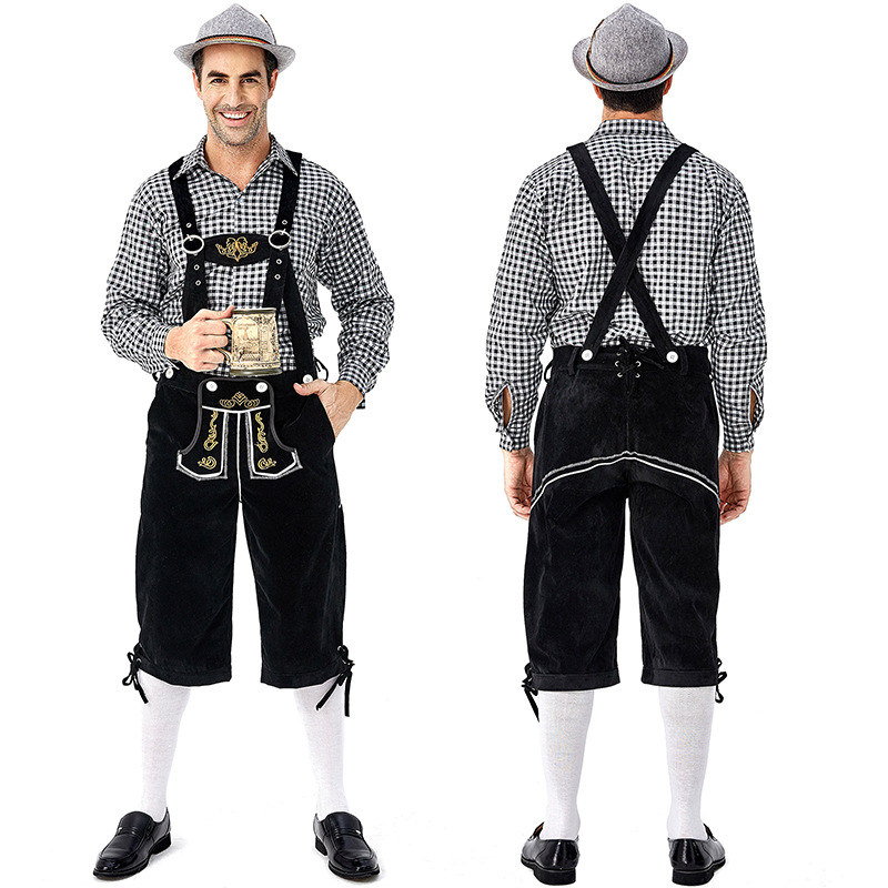 Men's beer festival clothes Plaid Shirt Suspenders