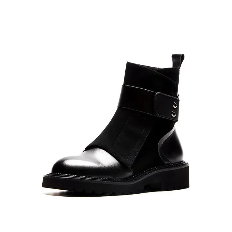 Martin boots with round toe stitching belt buckle