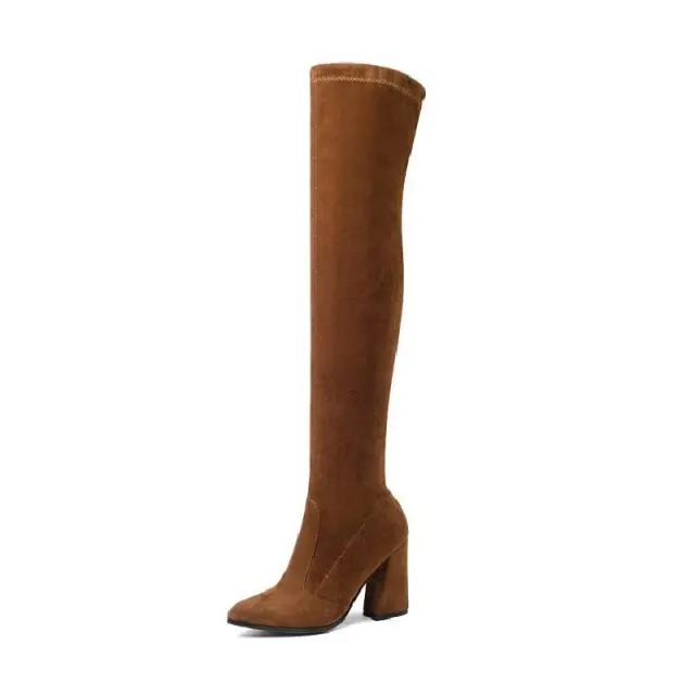 Pointed Super High Heel Elastic Thin Leg Knee Boots Orange - Shop at LoveMi