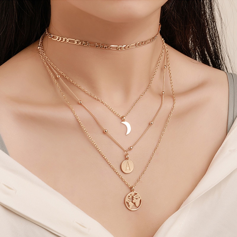 Vintage letter map necklace