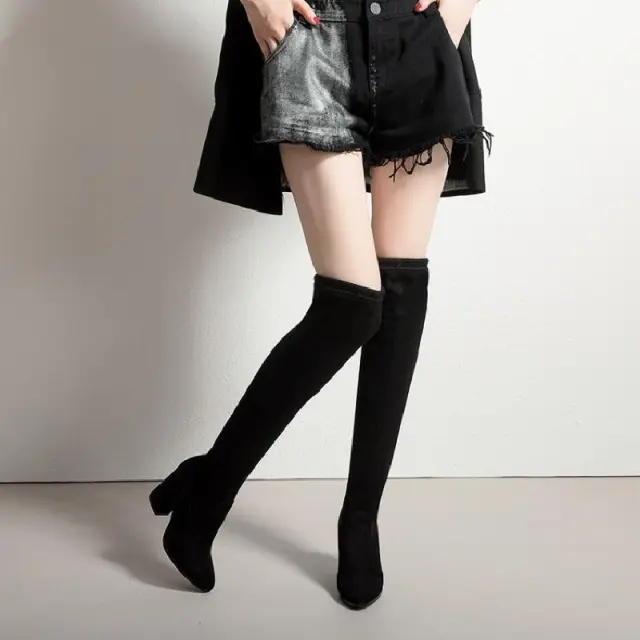 Pointed Super High Heel Elastic Thin Leg Knee Boots Black - Shop at LoveMi