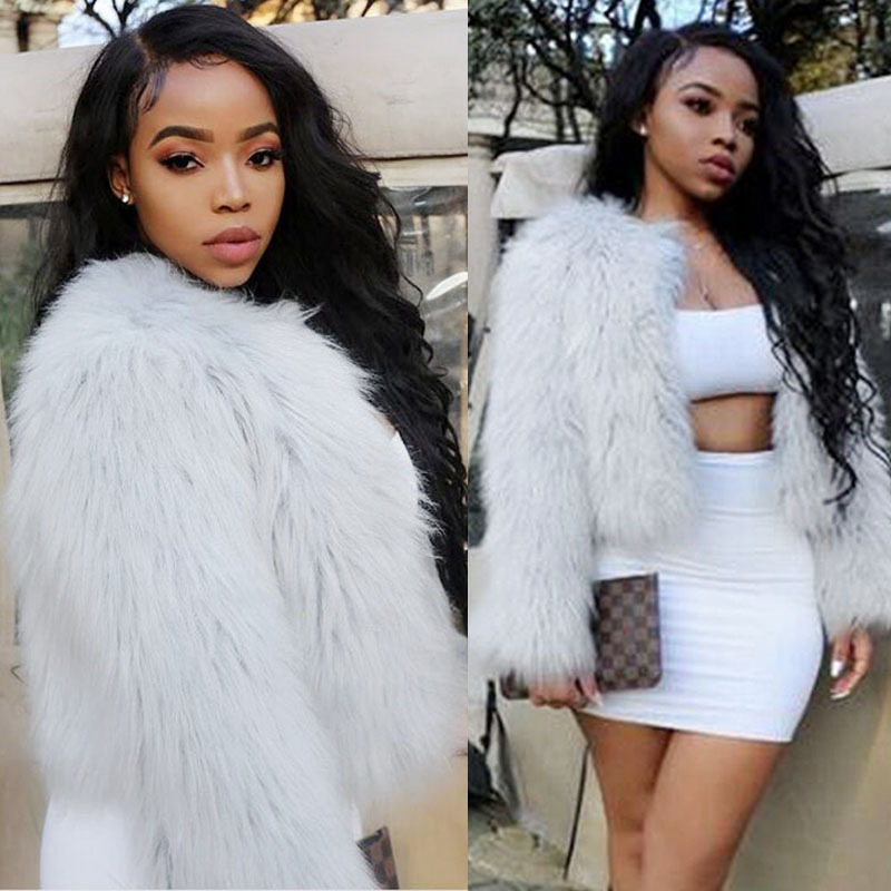 White imitation fur Women's winter coat White - Shop at LoveMi