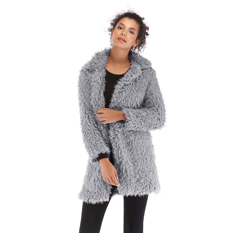 Women's lapel long woolen coat