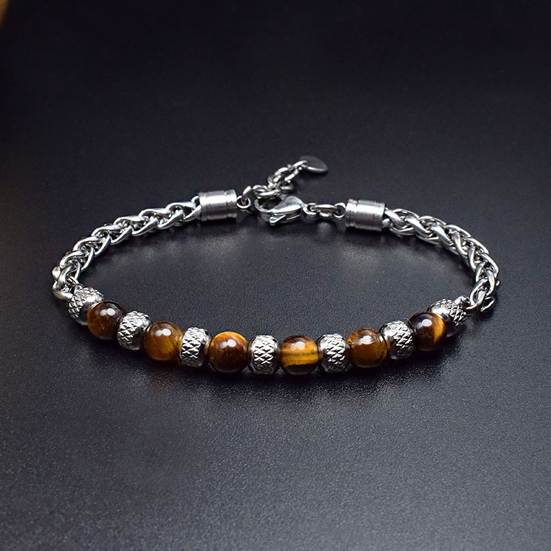 Stainless steel adjustable 6mm tiger's eye bracelet