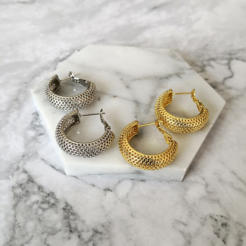 Round copper plated hollow earrings