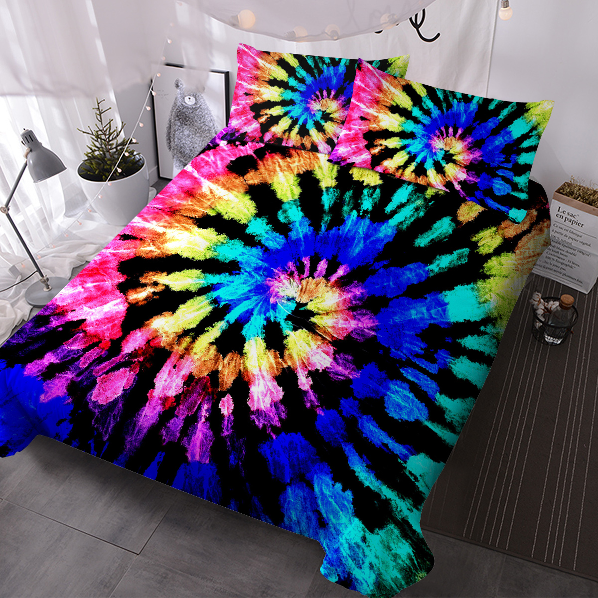 Colorful Tie Dye Duvet Cover Set, Blue Black Bed Set Girls Comforter Cover And Pillow Shams For Women Decor Bedroom