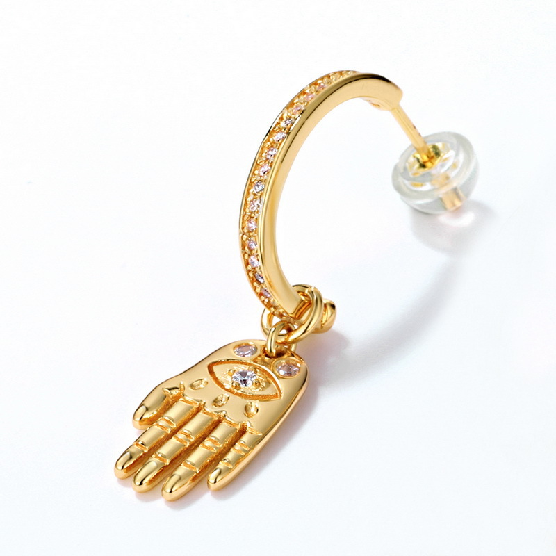 Asymmetric eyes palm sterling silver earrings