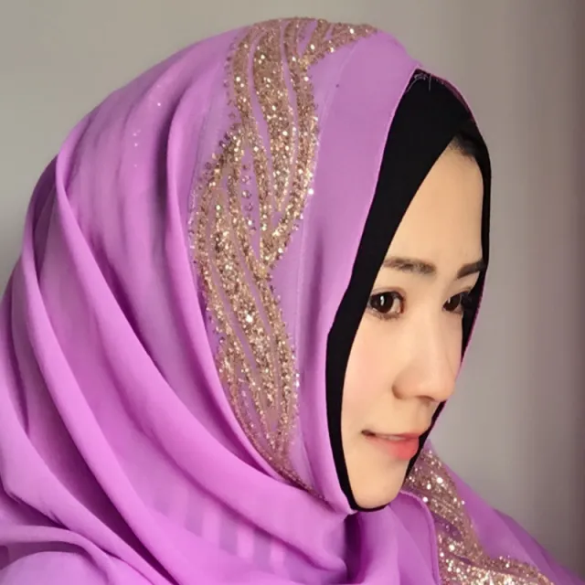 Muslim Chiffon sprinkled gold long scarf Violet - Shop at LoveMi
