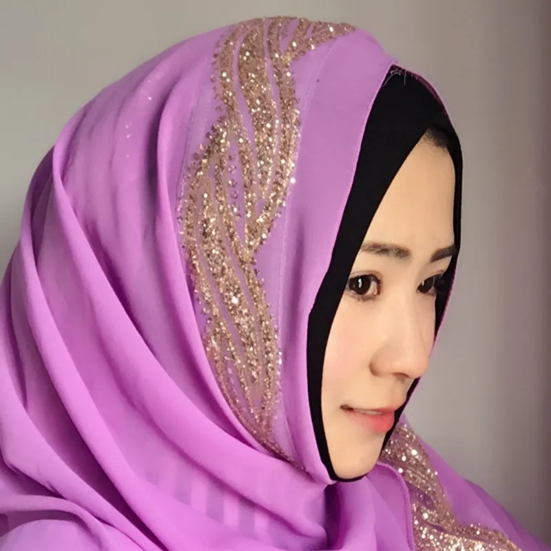 Muslim Chiffon sprinkled gold long scarf - Violet