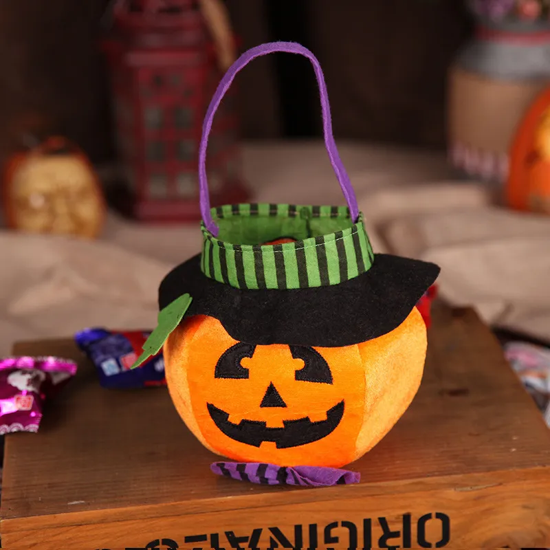 Cute Halloween Candy Bag Halloween Pumpkin Pattern Portable Handbag Cosplay Props Gift Basket Kids Gifts - Pumpkin