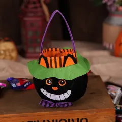 Cute Halloween Candy Bag Halloween Pumpkin Pattern Portable Handbag Cosplay Props Gift Basket Kids Gifts - Blackcat - View 1