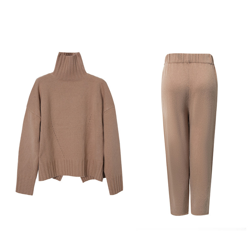 Two-piece high neck slim pullover sweater pants