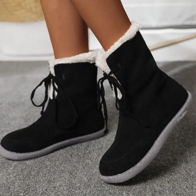 Fleece flat lace up boots Black - Shop at LoveMi