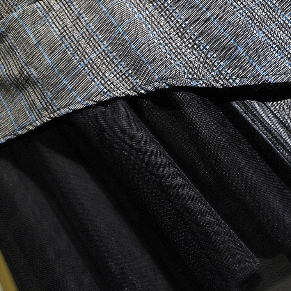Mesh stitching plaid fishtail skirt