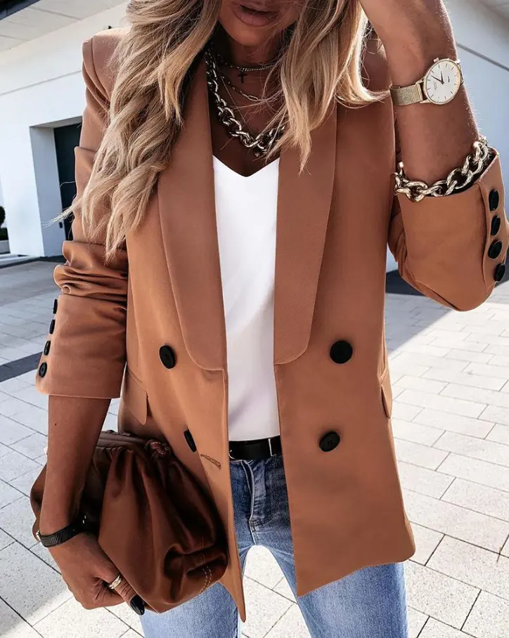 Autumn and Winter Long-sleeved Double-breasted Button Suit