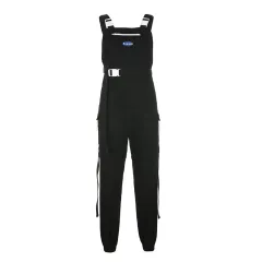 Detachable buckle lace up embroidered pants - Black - View 1