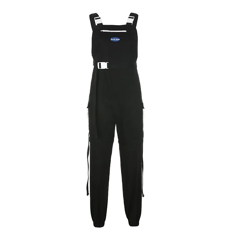 Detachable buckle lace up embroidered pants - Black