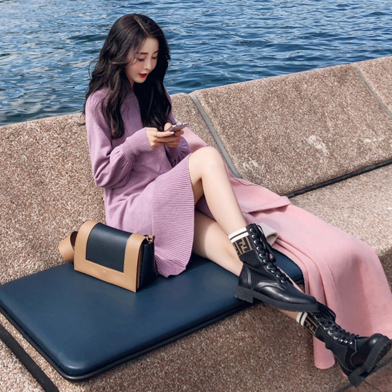 French style orange sweater skirt for fall and winter