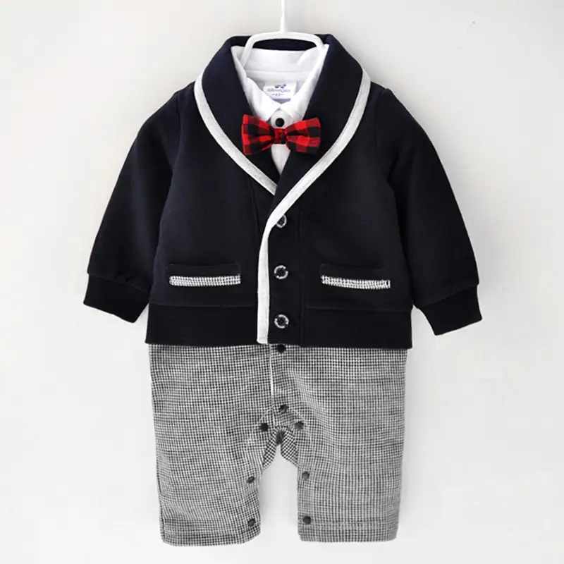 Baby Boy Formal Jumpsuit with Bow Tie and Houndstooth Pants