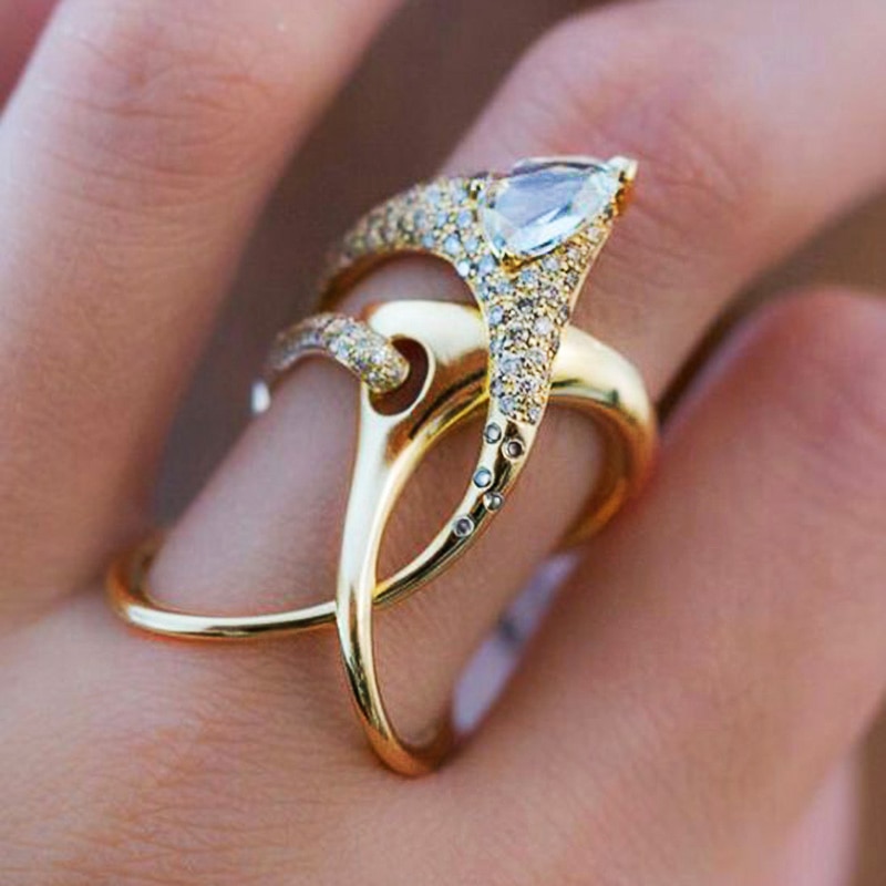 Copper inlaid zircon geometric ring