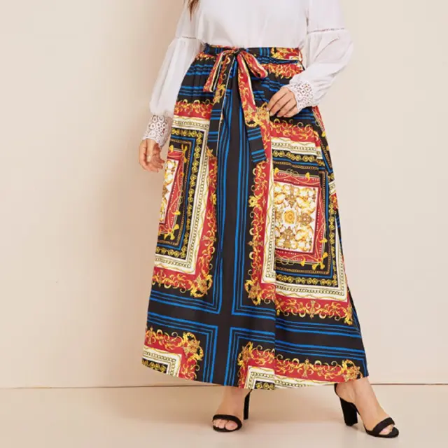 Women's A line skirt with printed big hem Black - Shop at LoveMi